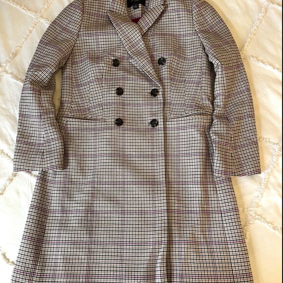 Ann Taylor Checked Double Breasted Chesterfield Blazer Coat - Size S Petite SP - Picture 5 of 6